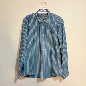 Vintage Pepe Jeans Purple Cotton Button Up Dress Shirt Green Stripes
